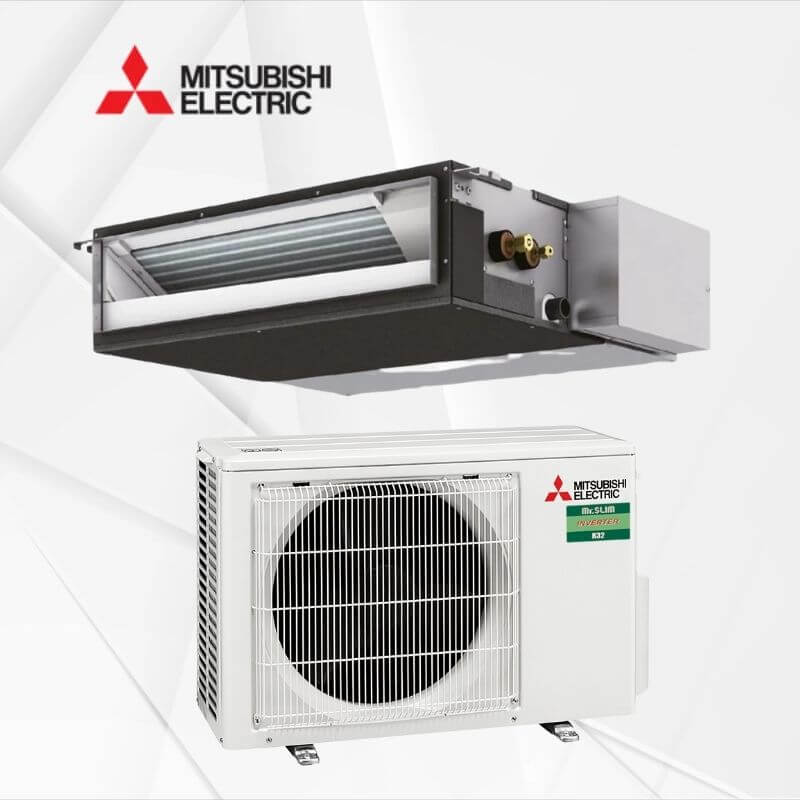 Kanalska klimatska naprava Mitsubishi 3,5 kW SEZ-M35DA2SUZ-M35VA s stenskim žičnim upravljalnikom in tedenskim časovnikom notranja in zunanja enota
