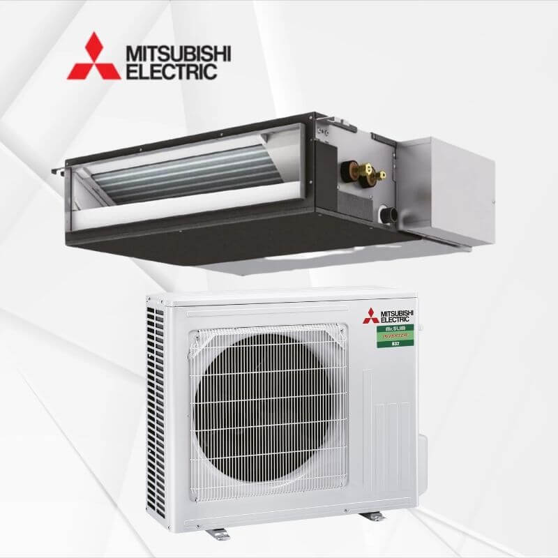 Kanalska klimatska naprava Mitsubishi 5 kW SEZ-M50DA2SUZ-M50VA s stenskim žičnim upravljalnikom in tedenskim časovnikom notranja in zunanja enota