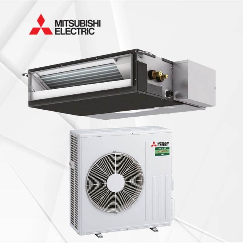 Kanalska klimatska naprava Mitsubishi 7,1 kW SEZ-M71DA2SUZ-M71VA s stenskim žičnim upravljalnikom in tedenskim časovnikom notranja in zunanja enota